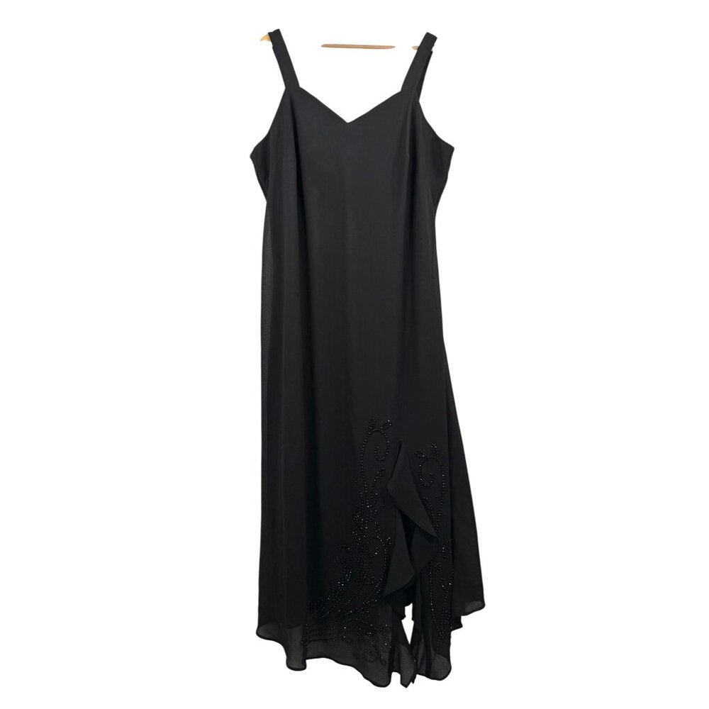 VTG R&M Richards black sequin maxi ruffle cocktail dress 90s flowy sz 22W